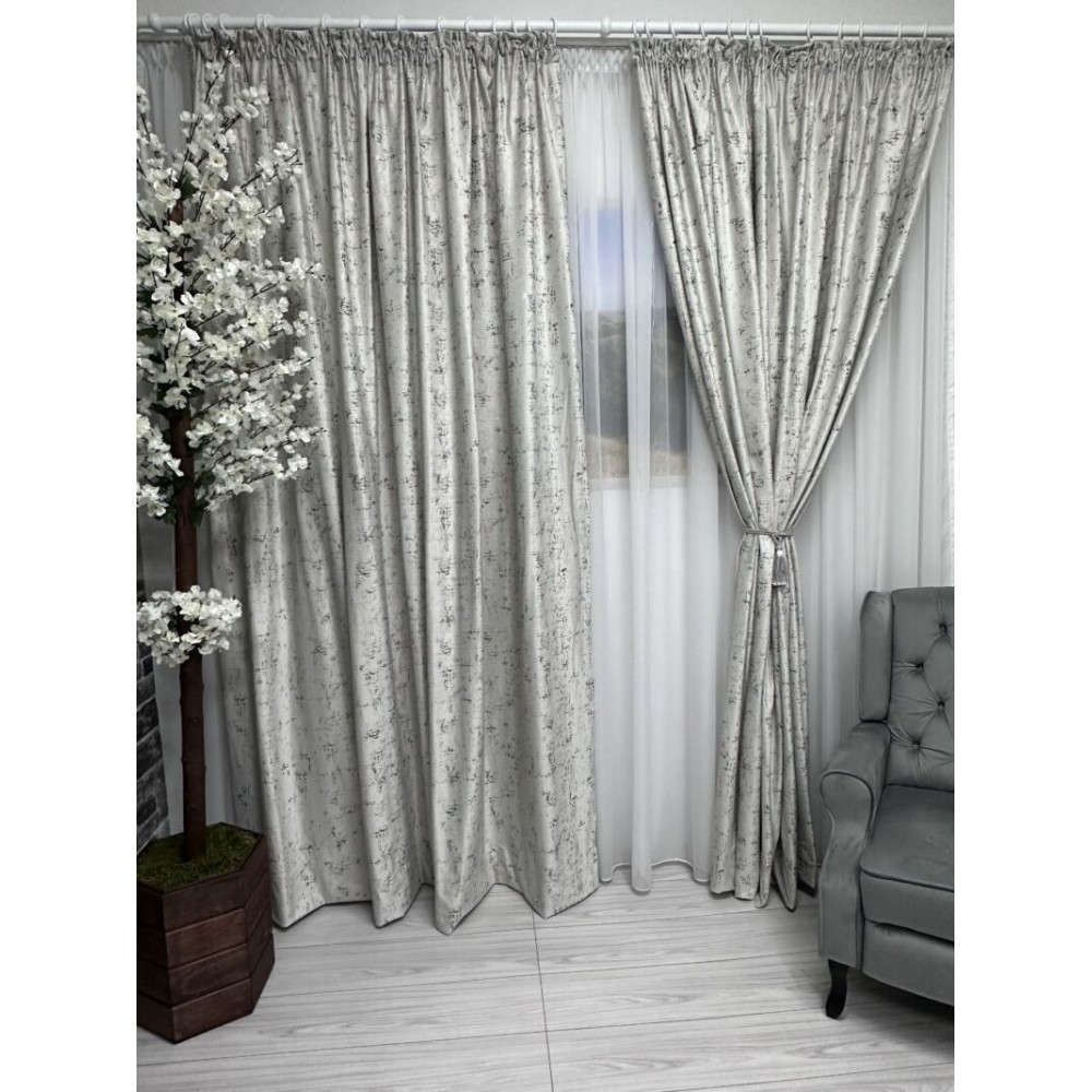 Draperie Catifea, UNI, Insertii Aurii, Dimensiuni la Comanda, Rejansa Multifunctionala 300 X 280 GRI DC2 DRAPERII