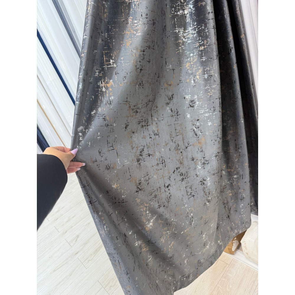 Draperie Catifea, UNI, Insertii Aurii, Dimensiuni la Comanda, Rejansa Multifunctionala 300 X 280 GRI INCHIS DC3 DRAPERII