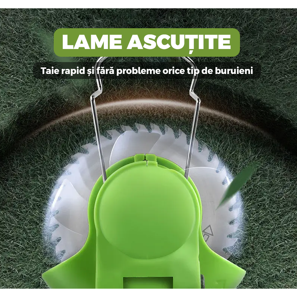 Motocoasa Electrica Teno1175, acumulator 48V, baston telescopic, 3 tipuri de lame pentru taiere, 18000 RPM, autonomie de 2-3 ore, accesorii incluse, verde ME1