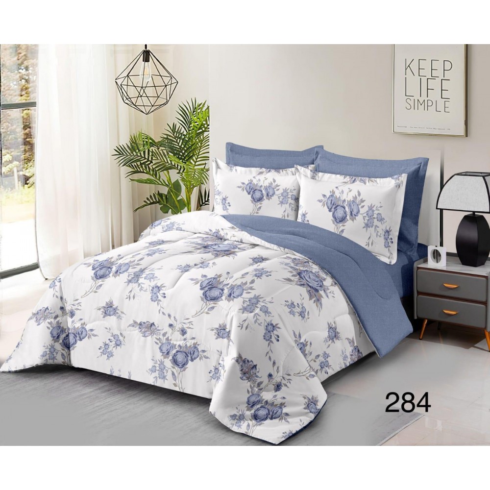 Lenjerie de pat dublu Bumbac FINET, pentru 2 persoane, 6 piese, Cearceaf de pat  230 x 250cm, CF40 Lenjerii din finet 6 piese