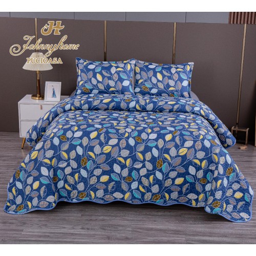 Cuvertura pentru pat dublu model cu model cu DOUĂ FEȚE, matlasata, Bumbac Satinat, V26A.