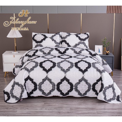 Cuvertura pentru pat dublu model cu model cu DOUĂ FEȚE, matlasata, Bumbac Satinat, V24A.