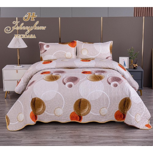 Cuvertura pentru pat dublu model cu model cu DOUĂ FEȚE, matlasata, Bumbac Satinat, V11A.