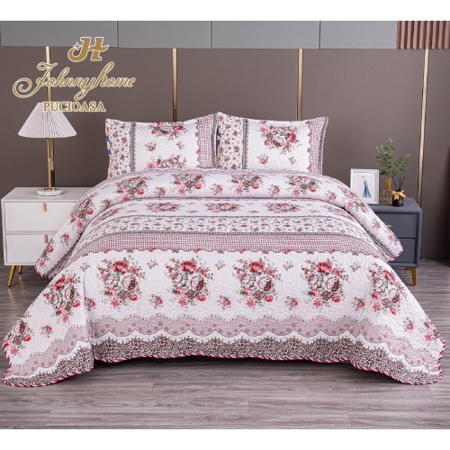 Cuvertura pentru pat dublu model cu model cu DOUĂ FEȚE, matlasata, Bumbac Satinat, V9A.