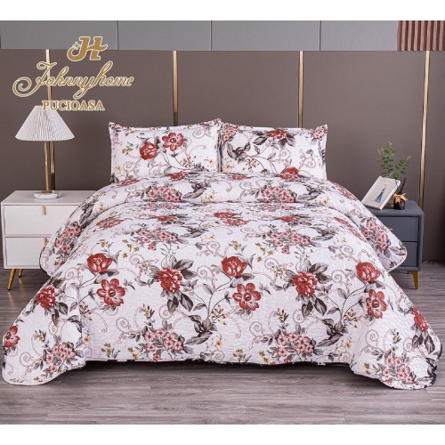 Cuvertura pentru pat dublu model cu model cu DOUĂ FEȚE, matlasata, Bumbac Satinat, V5A.