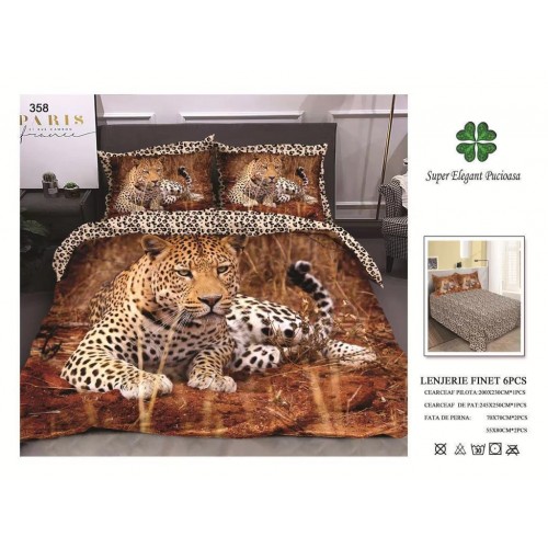 Set Lenjerie Eleganta 6 piese din Bumbac Finet, Cearceaf de pat 245x250cm, Pat 2 Persoane, SEP-26