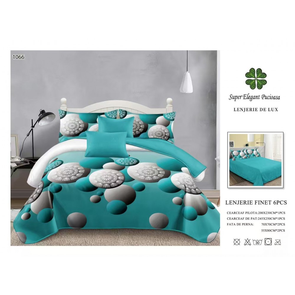 Set Lenjerie Eleganta 6 piese din Bumbac Finet, Cearceaf de pat 245x250cm, Pat 2 Persoane, SEP-28 Lenjerii din finet 6 piese