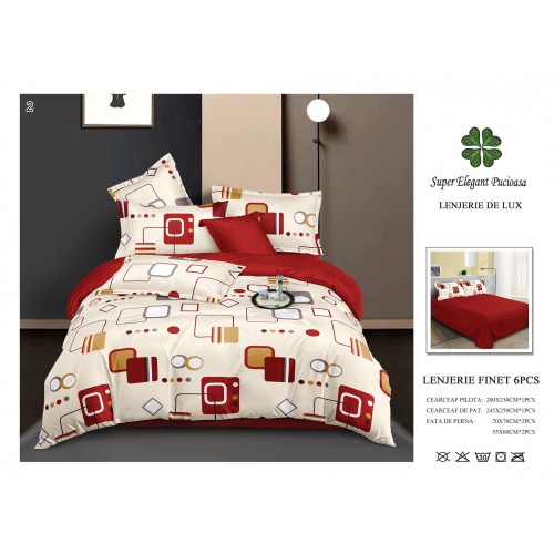 Set Lenjerie Eleganta 6 piese din Bumbac Finet, Cearceaf de pat 245x250cm, Pat 2 Persoane, SEP-29