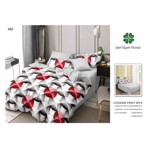 Set Lenjerie Eleganta 6 piese din Bumbac Finet, Cearceaf de pat 245x250cm, Pat 2 Persoane, SEP-31