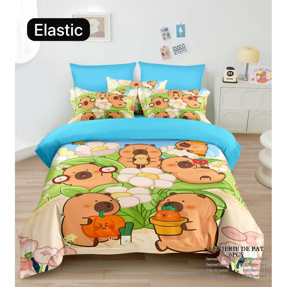 Lenjerie Bumbac tip Finet, 6 piese,Premium CU ELASTIC MODEL CAPYBARA CB3 Lenjerii finet personaje copii Lenjerie Bumbac tip Finet, 6 piese,Premium CU ELASTIC MODEL CAPYBARA CB3 Lenjerii finet personaje copii