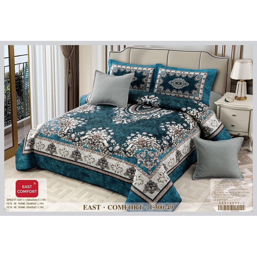 Cuvertură Pat Dublu, 5 Piese, Bumbac 100% , Imprimat –Calitate Premium, cu Imprimeu Durabil, 230x250 cm, CUVE2 Cuverturi din bumbac 5 piese