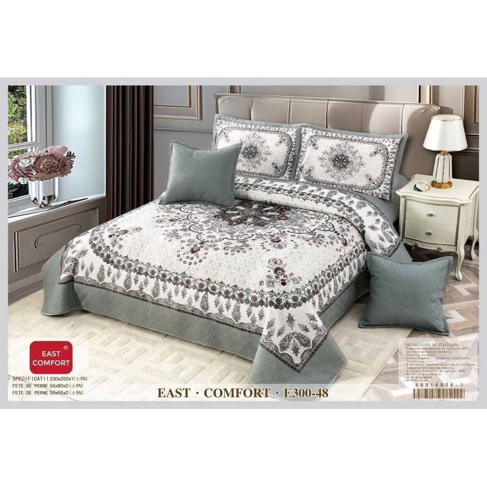 Cuvertură Pat Dublu, 5 Piese, Bumbac 100% , Imprimat –Calitate Premium, cu Imprimeu Durabil, 230x250 cm, CUVE3 Cuverturi din bumbac 5 piese