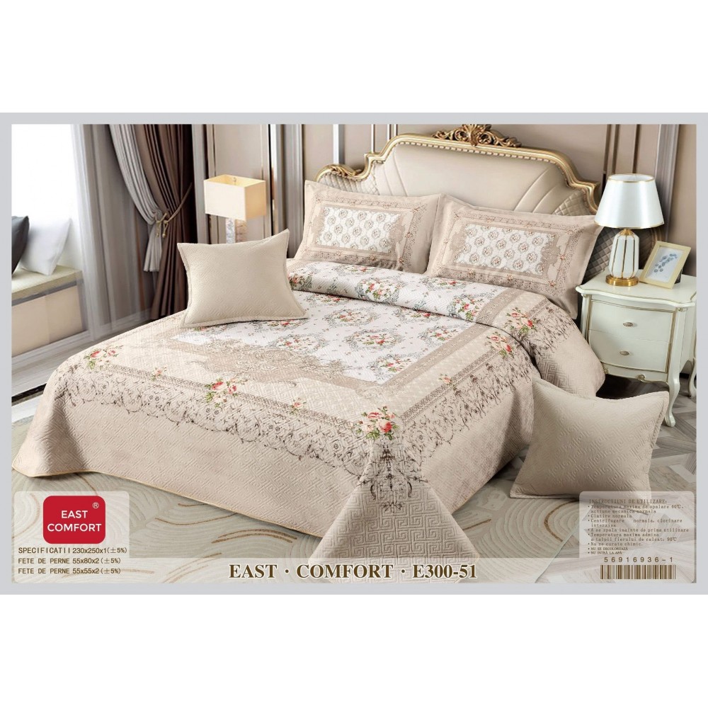 Cuvertură Pat Dublu, 5 Piese, Bumbac 100% , Imprimat –Calitate Premium, cu Imprimeu Durabil, 230x250 cm, CUVE4 Cuverturi din bumbac 5 piese