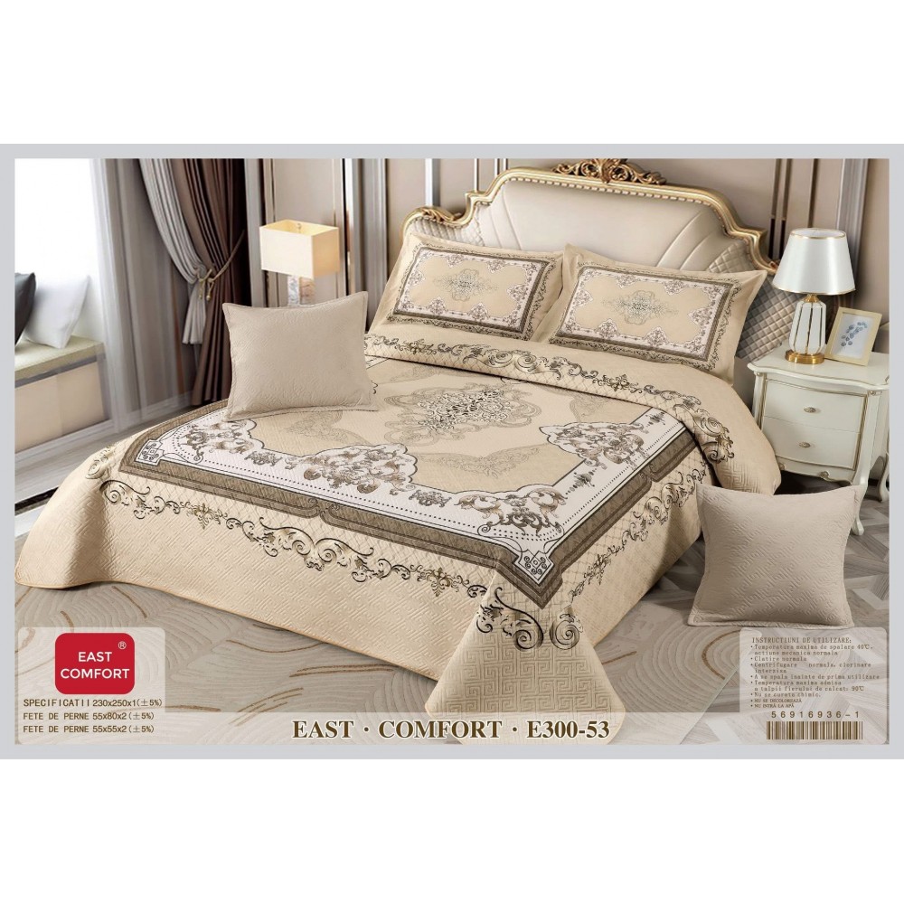 Cuvertură Pat Dublu, 5 Piese, Bumbac 100% , Imprimat –Calitate Premium, cu Imprimeu Durabil, 230x250 cm, CUVE5 Cuverturi din bumbac 5 piese