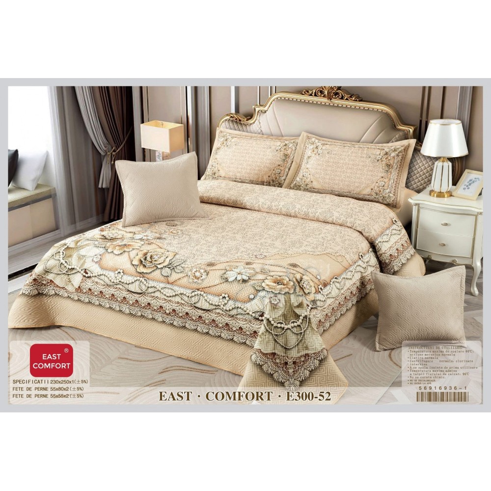 Cuvertură Pat Dublu, 5 Piese, Bumbac 100% , Imprimat –Calitate Premium, cu Imprimeu Durabil, 230x250 cm, CUVE6 Cuverturi din bumbac 5 piese