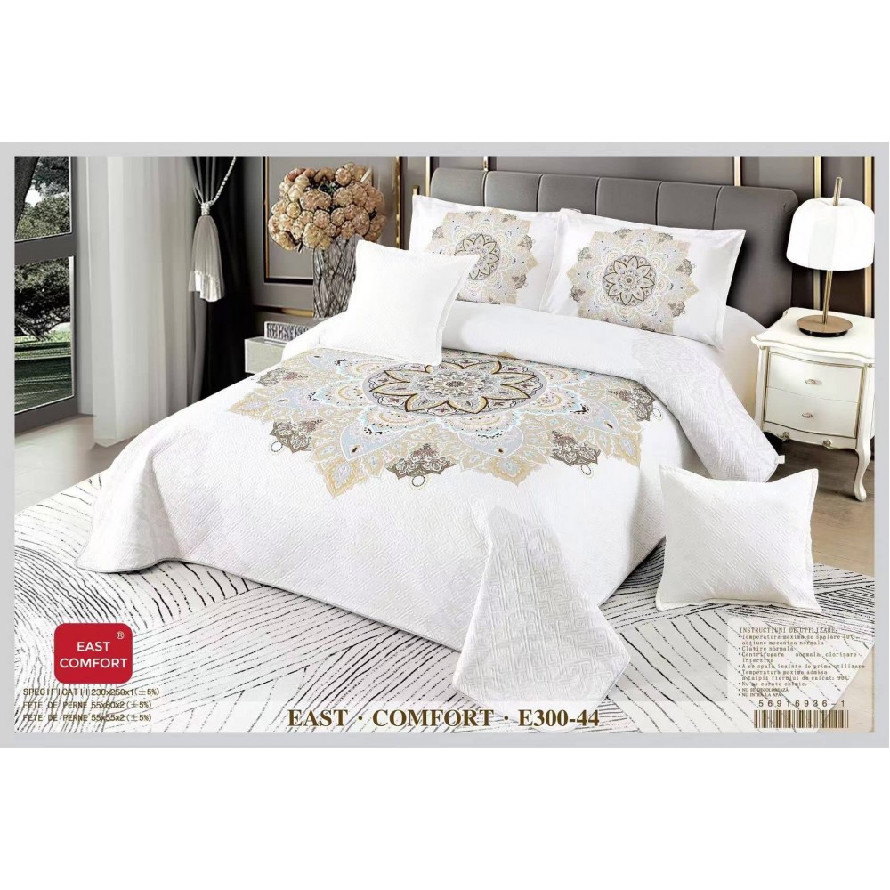 Cuvertură Pat Dublu, 5 Piese, Bumbac 100% , Imprimat –Calitate Premium, cu Imprimeu Durabil, 230x250 cm, CUVE44 Cuverturi din bumbac 5 piese