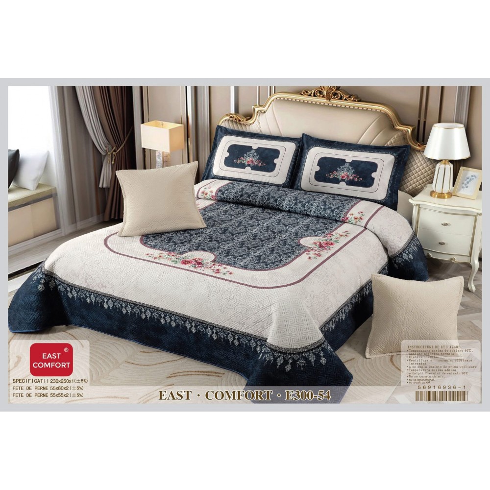 Cuvertură Pat Dublu, 5 Piese, Bumbac 100% , Imprimat –Calitate Premium, cu Imprimeu Durabil, 230x250 cm, CUVE8 Cuverturi din bumbac 5 piese
