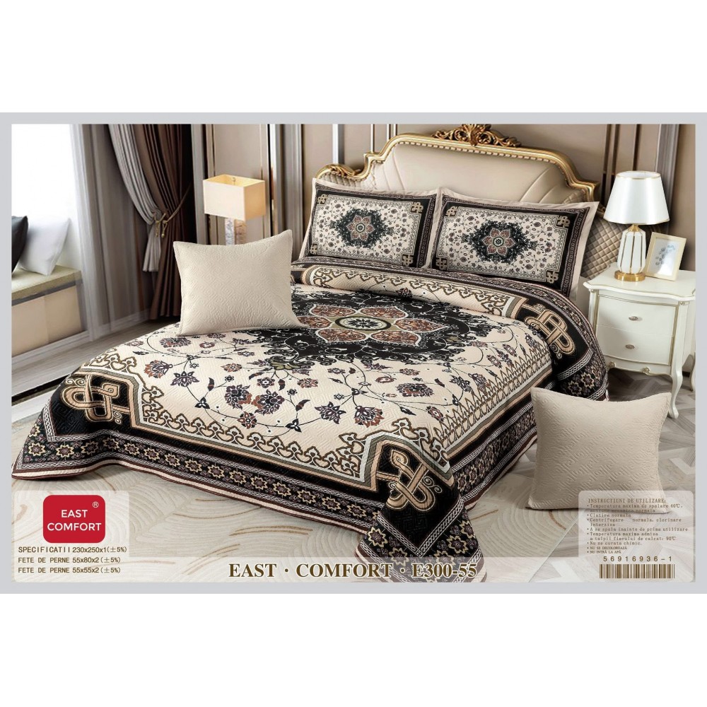 Cuvertură Pat Dublu, 5 Piese, Bumbac 100% , Imprimat –Calitate Premium, cu Imprimeu Durabil, 230x250 cm, CUVE9 Cuverturi din bumbac 5 piese