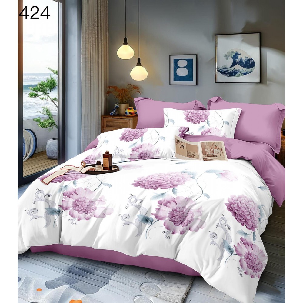 Lenjerie de pat dublu Bumbac FINET, pentru 2 persoane, 6 piese, Cearceaf de pat  230 x 250cm, CF115 Lenjerii din finet 6 piese