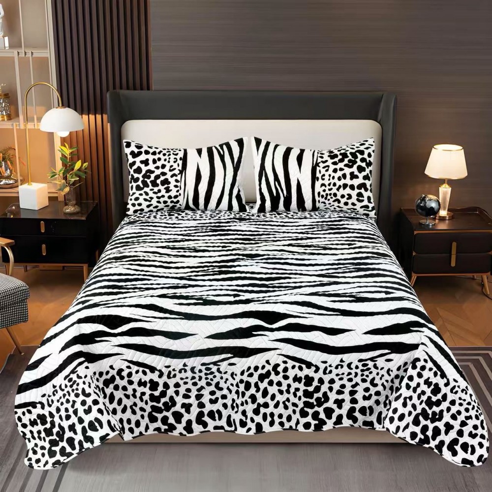 Cuvertura pentru pat dublu 3 piese din Bumbac Satinat 220x240 cm si 2 feţe de pernă, CVT-33 Oferta Trio - ORICARE 3 MODELE 199 LEI