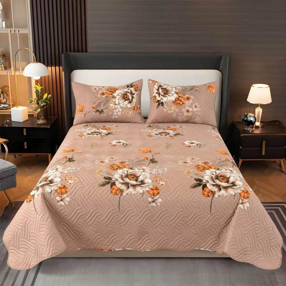 Cuvertura pentru pat dublu 3 piese din Bumbac Satinat 220x240 cm si 2 feţe de pernă, CVT-36 CUVERTURI