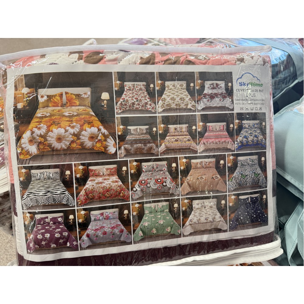 Cuvertura pentru pat dublu 3 piese din Bumbac Satinat 220x240 cm si 2 feţe de pernă, CVT-40 CUVERTURI
