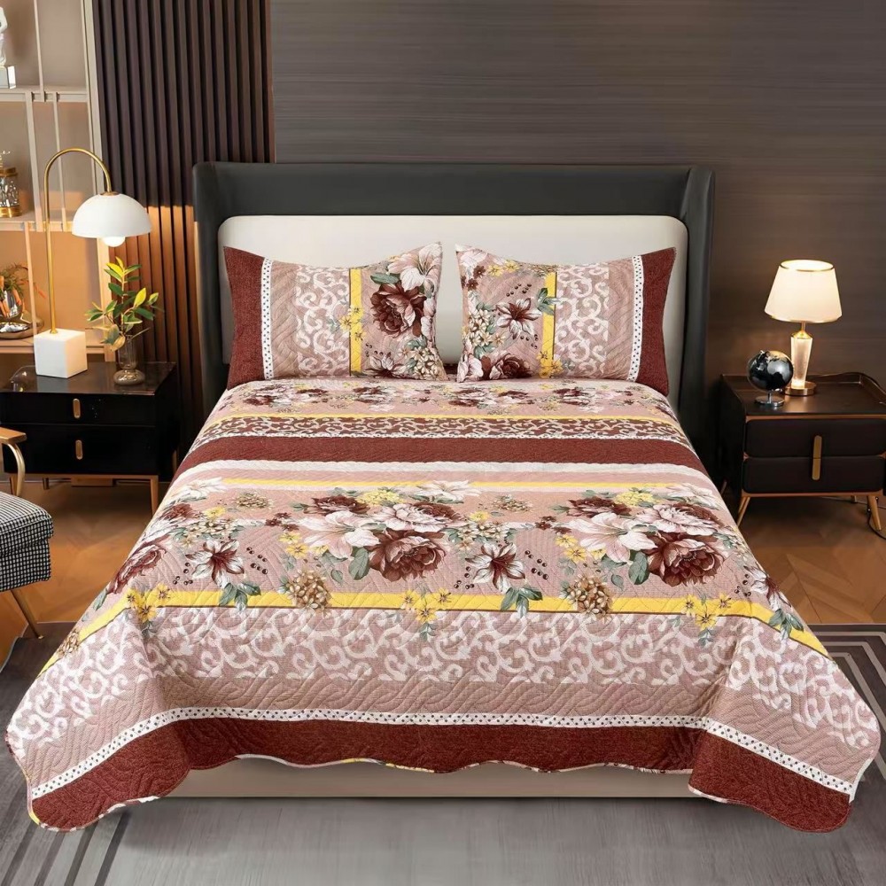 Cuvertura pentru pat dublu 3 piese din Bumbac Satinat 220x240 cm si 2 feţe de pernă, CVT-37 CUVERTURI