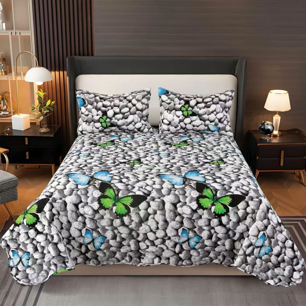 Cuvertura pentru pat dublu 3 piese din Bumbac Satinat 220x240 cm si 2 feţe de pernă, CVT-38 CUVERTURI