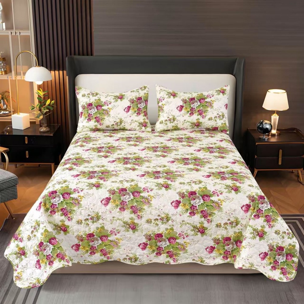 Cuvertura pentru pat dublu 3 piese din Bumbac Satinat 220x240 cm si 2 feţe de pernă, CVT-47 CUVERTURI