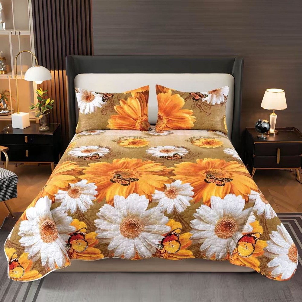 Cuvertura pentru pat dublu 3 piese din Bumbac Satinat 220x240 cm si 2 feţe de pernă, CVT-49 CUVERTURI