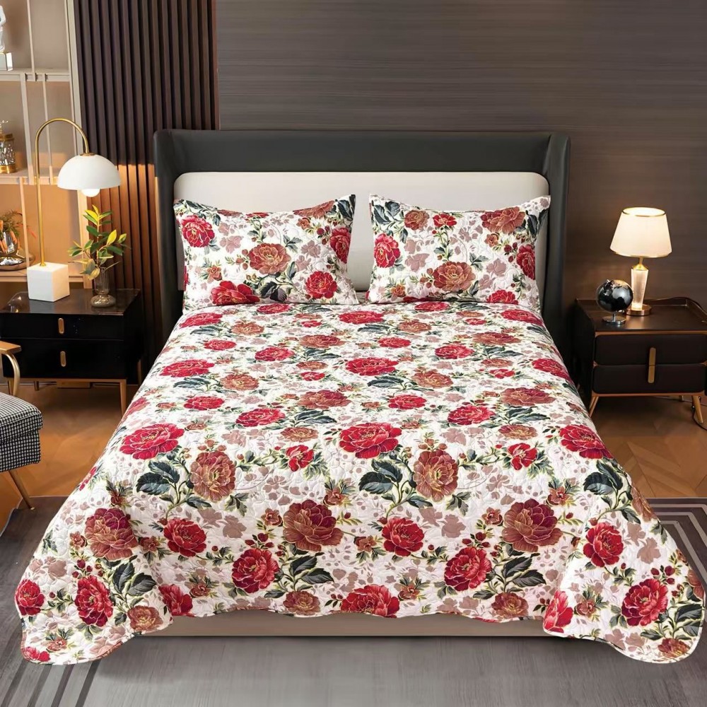 Cuvertura pentru pat dublu 3 piese din Bumbac Satinat 220x240 cm si 2 feţe de pernă, CVT-50 CUVERTURI