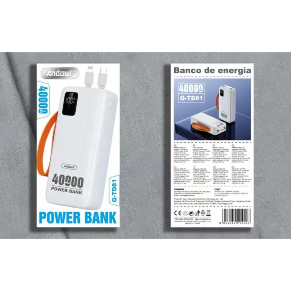 BATERIE EXTERNA CU AFISAJ LED, 40000MAH , USB C SI LIGHTNING