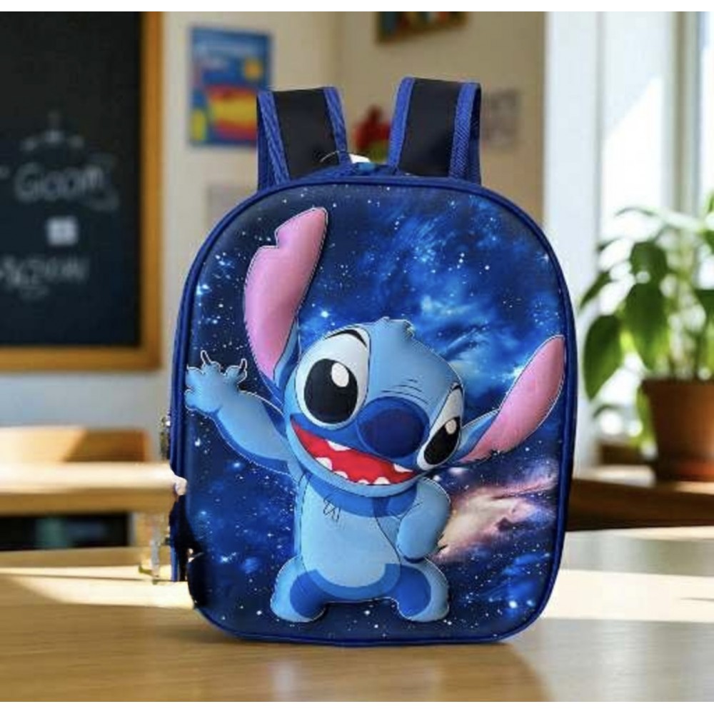 Ghiozdan scoala, gradinita Stitch 3D Relief Ghiozdan baieti si fete albastru Disney 33x27x15 doua compartimente si buzunare GS1 Ghiozdane / Trolere