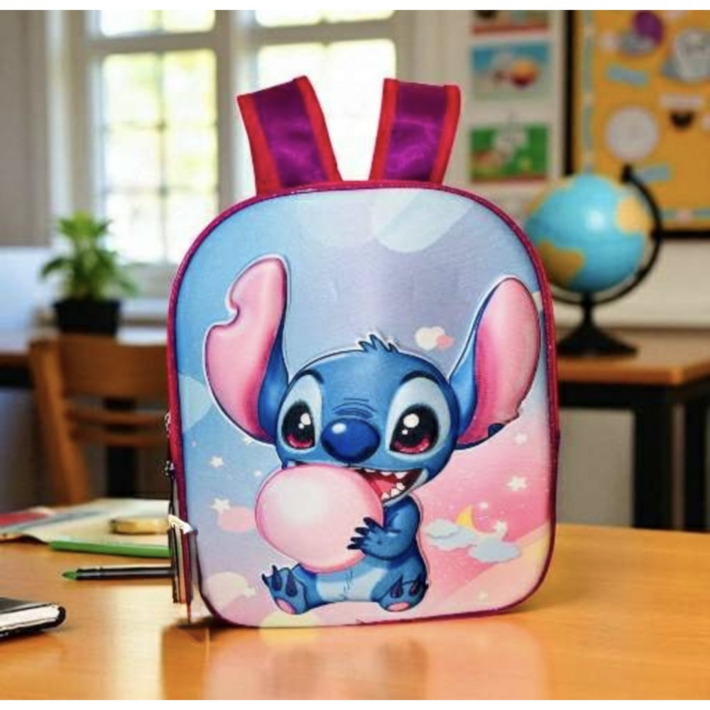 Ghiozdan Stitch Disney 3D in Relief Roz cu Mov Ghiozdan Gradinita, Scoala, Vacanta , 33x27x15 GS2 Ghiozdane / Trolere