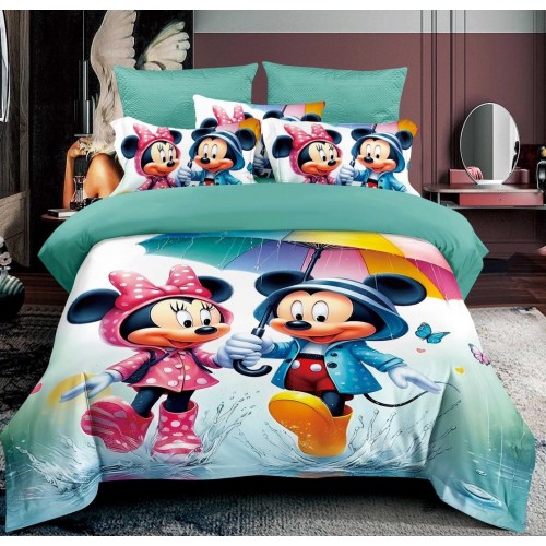 Lenjerie Bumbac tip Finet Premium ,MICKEY AND MINNIE IN THE RAIN  , LS15