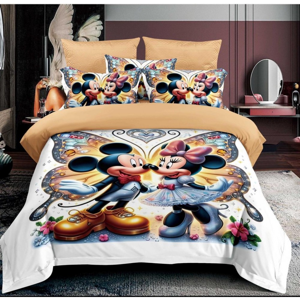 Lenjerie Bumbac tip Finet Premium ,MINNIE AND MICKEY BUTTERFLY  , LS20 Lenjerii finet personaje copii