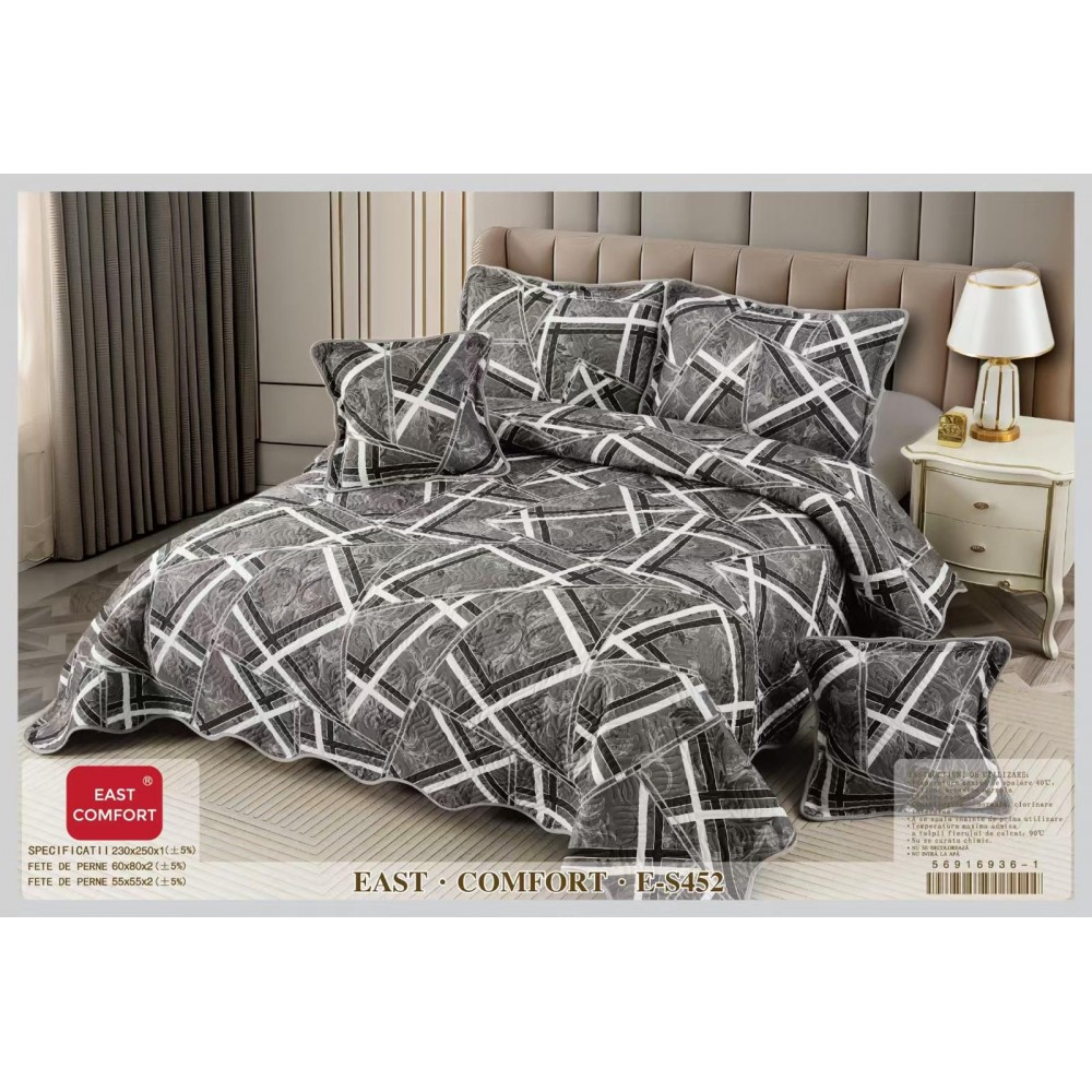 Cuvertură Pat Dublu, 5 Piese, Bumbac 100% , Imprimat –Calitate Premium, cu Imprimeu Durabil, 230x250 cm, CUVE11 Cuverturi din bumbac 5 piese