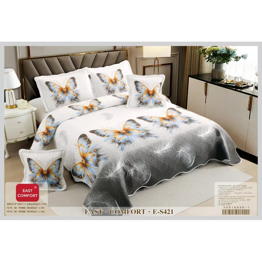 Cuvertură Pat Dublu, 5 Piese, Bumbac 100% , Imprimat –Calitate Premium, cu Imprimeu Durabil, 230x250 cm, CUVE12 Cuverturi din bumbac 5 piese