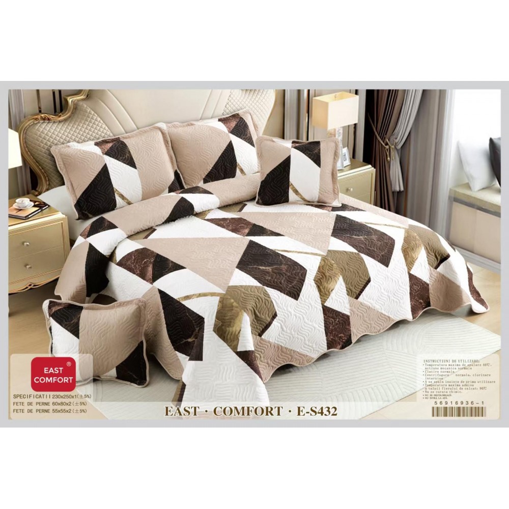 Cuvertură Pat Dublu, 5 Piese, Bumbac 100% , Imprimat –Calitate Premium, cu Imprimeu Durabil, 230x250 cm, CUVE13 Cuverturi din bumbac 5 piese