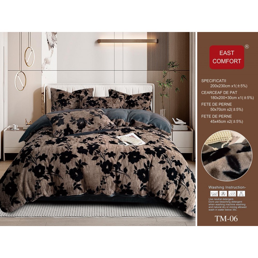 LENJERIE PUFOASA COCOLINO  6 PIESE CU ELASTIC PENTRU PAT DUBLU LCC2 Lenjerii cocolino 6 piese