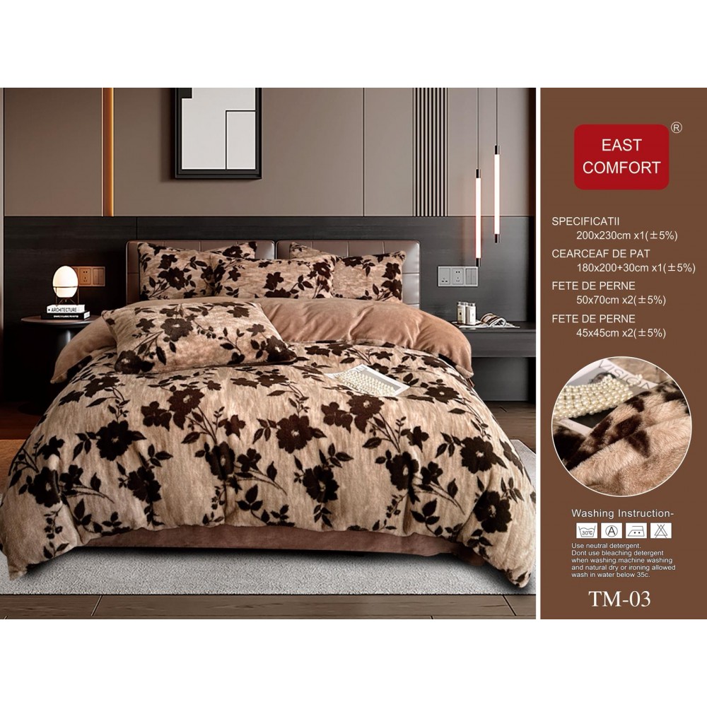 LENJERIE PUFOASA COCOLINO  6 PIESE CU ELASTIC PENTRU PAT DUBLU LCC3 Lenjerii cocolino 6 piese