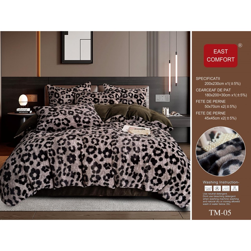 LENJERIE PUFOASA COCOLINO  6 PIESE CU ELASTIC PENTRU PAT DUBLU LCC5 Lenjerii cocolino 6 piese