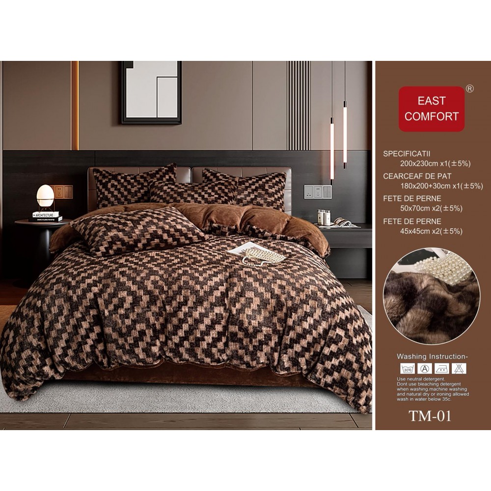 LENJERIE PUFOASA COCOLINO  6 PIESE CU ELASTIC PENTRU PAT DUBLU LCC6 Lenjerii cocolino 6 piese