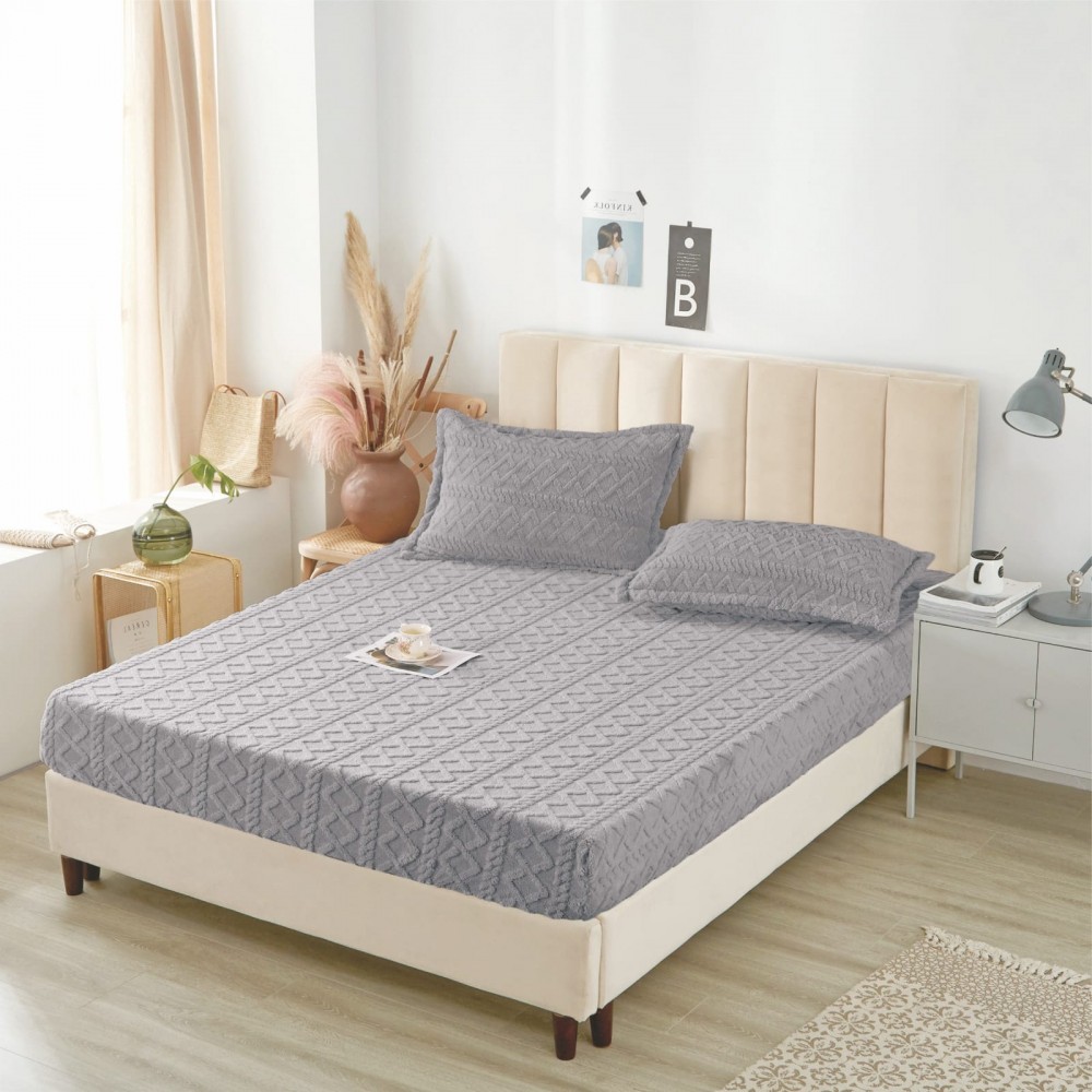 Husa de pat Cocolino si 2 fete de perna, Tricot,  Uni, 3 piese, 2 persoane, 180x200cm, HP-20 Huse de pat Cocolino tip tricotaj