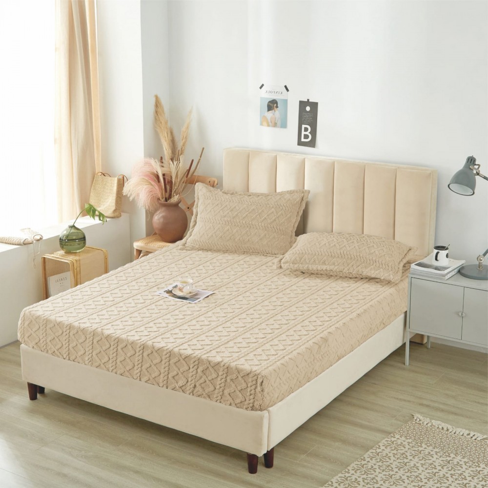 Husa de pat Cocolino si 2 fete de perna, Tricot,  Uni, 3 piese, 2 persoane, 180x200cm, HP-23 Huse de pat Cocolino tip tricotaj
