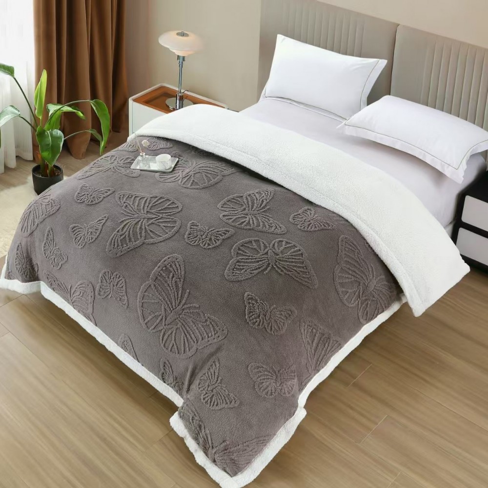 Patura Cocolino pufoasa, PLIC CU FERMOAR cu blanita, FLUTURI 3D ,200 x 230cm, pentru 2 persoane, PCSF10 Paturi cocolino cu blanita