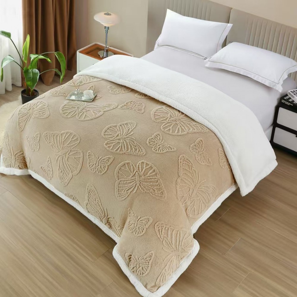 Patura Cocolino pufoasa, PLIC CU FERMOAR cu blanita, FLUTURI 3D, 200 x 230cm, pentru 2 persoane, PCSF15 Paturi cocolino cu blanita
