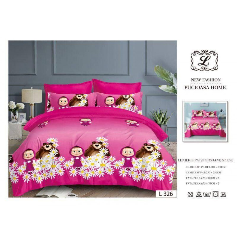 Lenjerie Bumbac tip Finet, 6 piese,Premium ,MASHA L326 Lenjerii finet personaje copii Lenjerie Bumbac tip Finet, 6 piese,Premium ,MASHA L326 Lenjerii finet personaje copii
