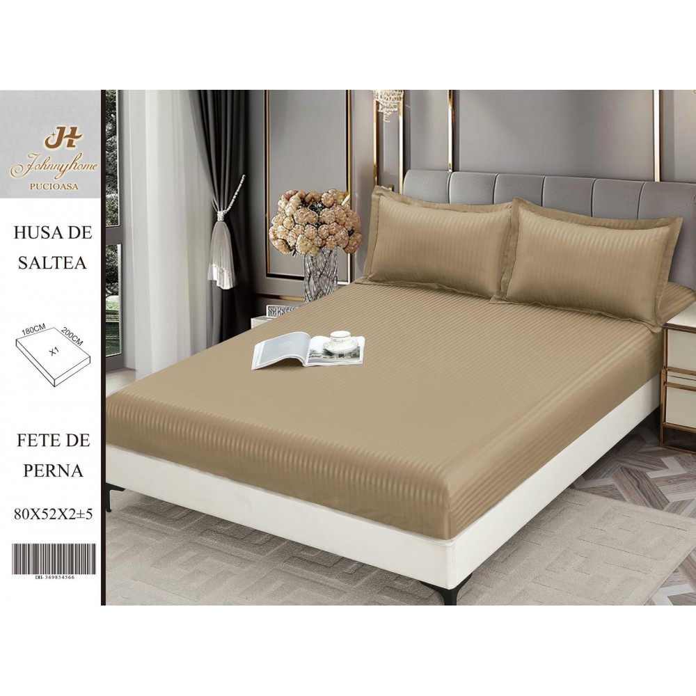 Husa de pat tip Damasc cu Elastic si 2 fete de perna, pat 2 persoane,180x200 cm+25cm, HSD1 HUSE FINET 180 X 200