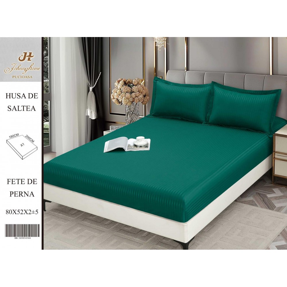 Husa de pat tip Damasc cu Elastic si 2 fete de perna, pat 2 persoane,180x200 cm+25cm, HSD2 HUSE FINET 180 X 200